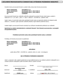 Členění provozovaných činností Dokument o začlenění provozovaných činností