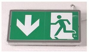 Nouzové osvětlení v kombinaci s informativní značkou pro označení únikové cesty